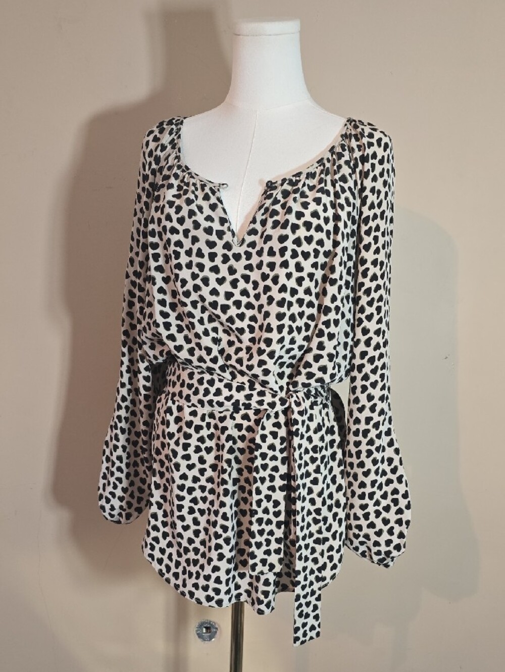 Gerard Darel Black and Cream Heart-Print Tunic